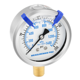 MEASUREMAN PRO 2.5'' Glycerin Filled Pressure Gauge, 0-200psi/kpa, 304 Stainless Steel Case, 1/4" NPT Lower Mount,for Air Compressor, Shock, Water System, Well Pump, Tank, Pipe Test