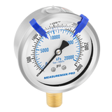 MEASUREMAN PRO 2.5'', Glycerin Filled Pressure Gauge, 0-3000psi/kpa, 304 Stainless Steel Case, 1/4" NPT Lower Mount,for Regulator, Brew Setup, Beer, Kombucha, HVAC, Hydraulic Test