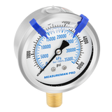 MEASUREMAN PRO 2.5'', Glycerin Filled Pressure Gauge, 0-5000psi/kpa, 304 Stainless Steel Case, 1/4" NPT Lower Mount