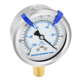 MEASUREMAN PRO 2.5'' Glycerin Filled Pressure Gauge, 30inHg-0 Vacuum,304 Stainless Steel Case, 1/4" NPT Lower Mount,for Air Conditioning Line, Tank, Air Pump, HVAC Test