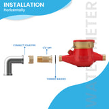 MEASUREMAN 1/2” Non-Pulsed Multi-Jet Gallon Hot Water Meter, Durable Brass Body, 15mm Flow Size, Accurate Monitoring for Home and Residential Hot Water Systems