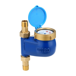 MEASUREMAN 3/4” Non-Pulsed Multi-Jet Gallon Vertical Water Meter, Durable Blue Brass Body, 20mm Flow Size, Accurate Cold Water Measurement for Garden, Home, and Residential Systems