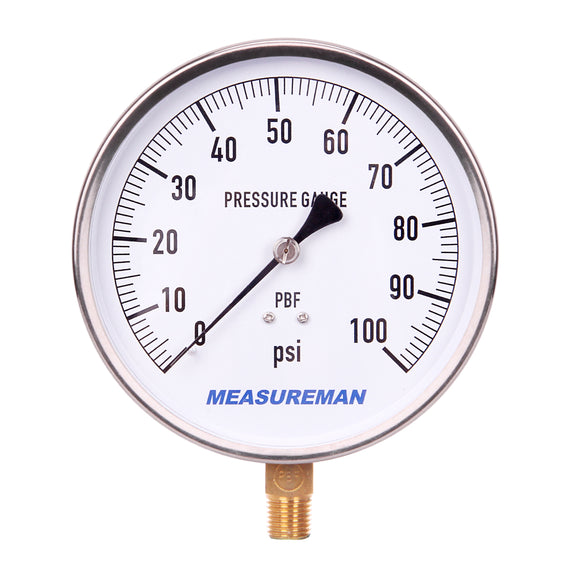 Measureman 304 Stainless Steel Case,  Lead Free Contractor Pressure Gauge, 0-100Psi, 4-1/2