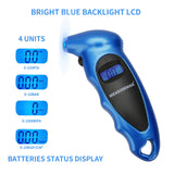 MEASUREMAN Digital Tire Pressure Gauge 0-150 PSI Blue 4 Settings for Car Truck Bicycle with Backlit LCD and Non-Slip Grip (1 Pack)