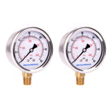 MEASUREMAN 2-1/2" Dial Size, Glycerin Filled Pressure Gauge, 0-100psi/kpa, 304 Stainless Steel Case, 1/4"NPT Lower Mount 2 Pack