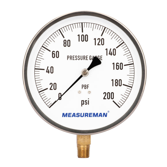 MEASUREMAN 304 Stainless Steel Case, Contractor Pressure Gauge, 0-200Psi, 4-1/2