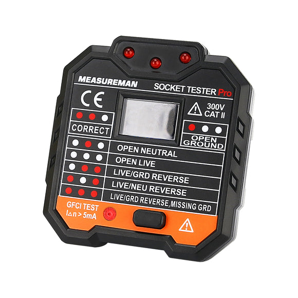 Measureman Socket Tester with Voltage Display, GFCI Outlet Tester 48-250V, Includes 7 Visual Indications and Wiring Legend for Home & Professional Use