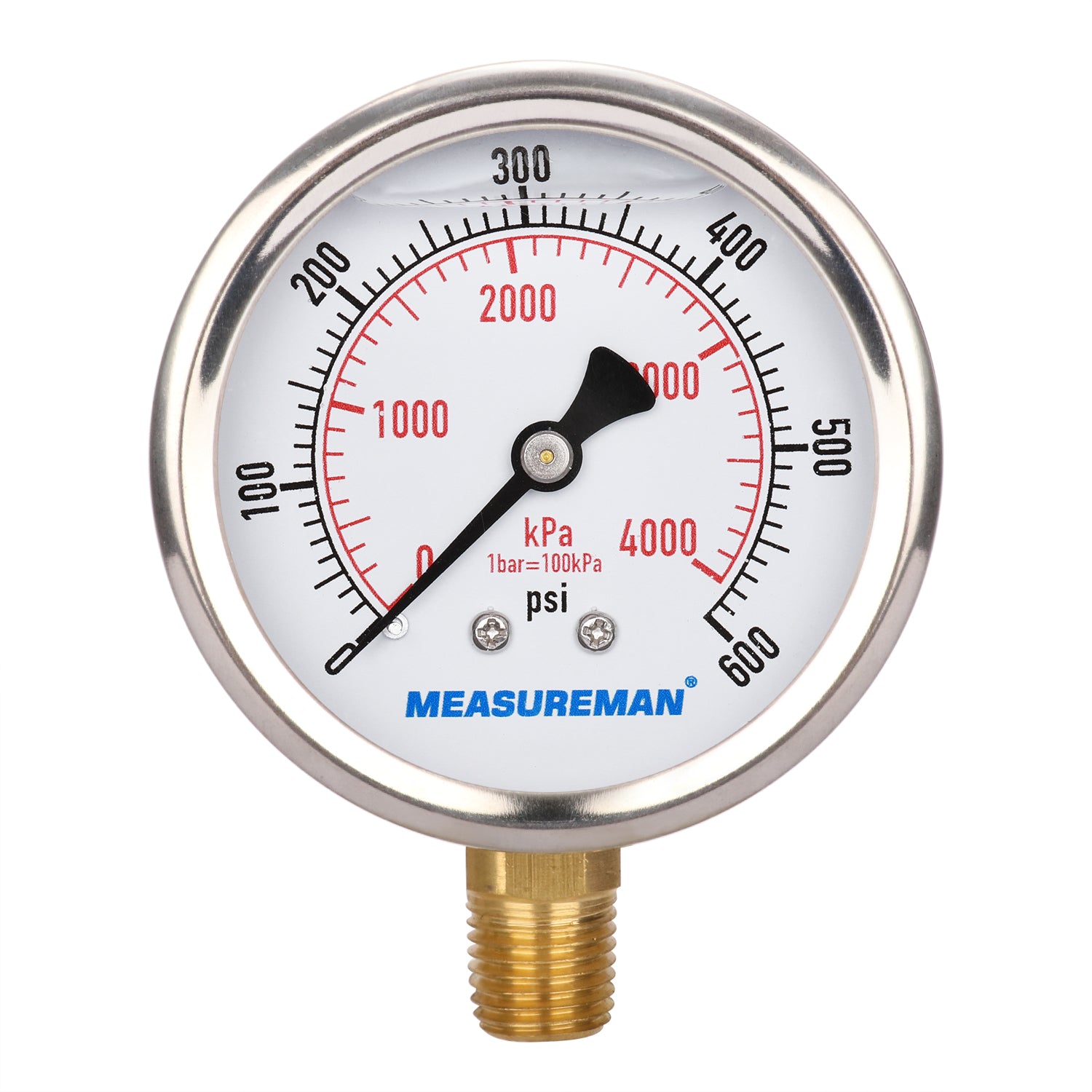 BOGERDACK 0-200Psi Stainless Steel Dry Low Pressure Gauge 1/8" NPT 2" Dual Scale Dial, Lower Mount, Waterproof For Water Oil Air Well Pump, Tire Gas Pressure Test (with Range Mark Pointer