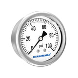 MEASUREMAN 2-1/2" Dial Size, Glycerin Filled Plumbing Pressure Gauge, 0-60psi, Stainless Steel Case, 1/4"NPT Back Mount