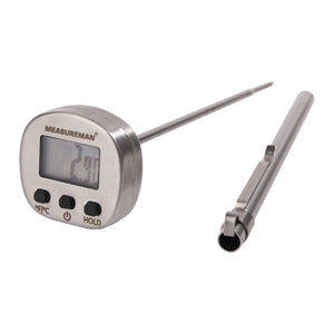 MEASUREMAN Digital Instant Read Meat Thermometer 304 stainless steel case and 5" probe,Back entry, Hold, on/off, C/F, stainless steel pocket and clip, battery powered, -58-572F/C