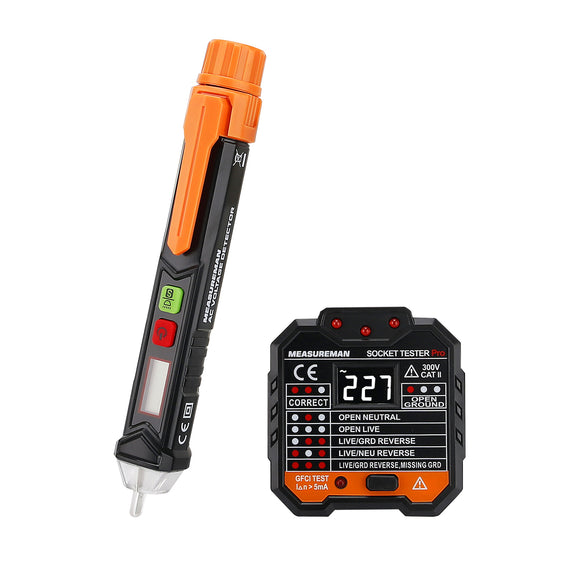 Measureman Electrical Test Kit, Non-Contact Detector, AC Voltage Tester Pen/Socket Tester, GFCI Outlet Tester, Live/Null Wire Judgment