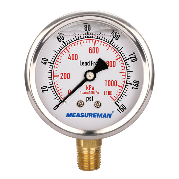 Meaureman Lead-Free Pressure Gauge, 2-1/2