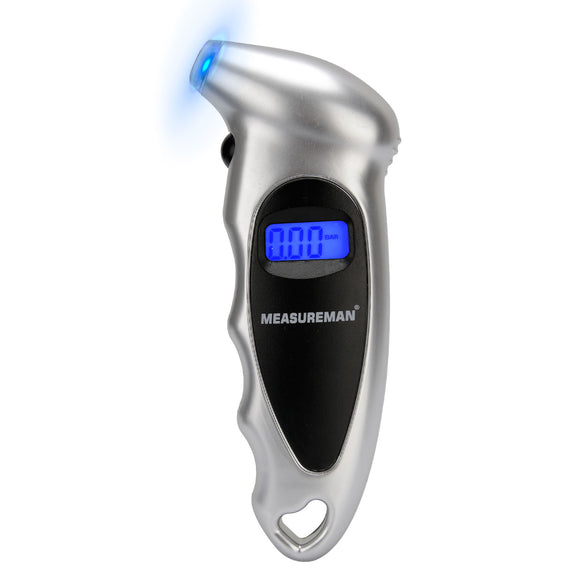 MEASUREMAN Digital Tire Pressure Gauge 0-150 PSI Silver 4 Settings for Car Truck Bicycle with Backlit LCD and Non-Slip Grip (1 Pack)