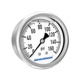 MEASUREMAN 2-1/2" Dial Size, Glycerin Filled Plumbing Pressure Gauge, 0-60psi, Stainless Steel Case, 1/4"NPT Back Mount