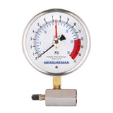 Measureman 4" Steel Gas Pressure Test Gauge Assembly, 3/4" FNPT Connection, 0-15Psi/0-30InH2O, 1% Accuracy, Maximum Pressure Memory