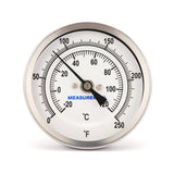 Measureman Fully Stainless Steel Pot, Kettle, Brewing Bimetal Thermometer, 3" Dial, 4" Stem, 0-250 deg F/-20-120 deg C, +/-1% Accuracy, Adjustable, 1/2" NPT Back Mount