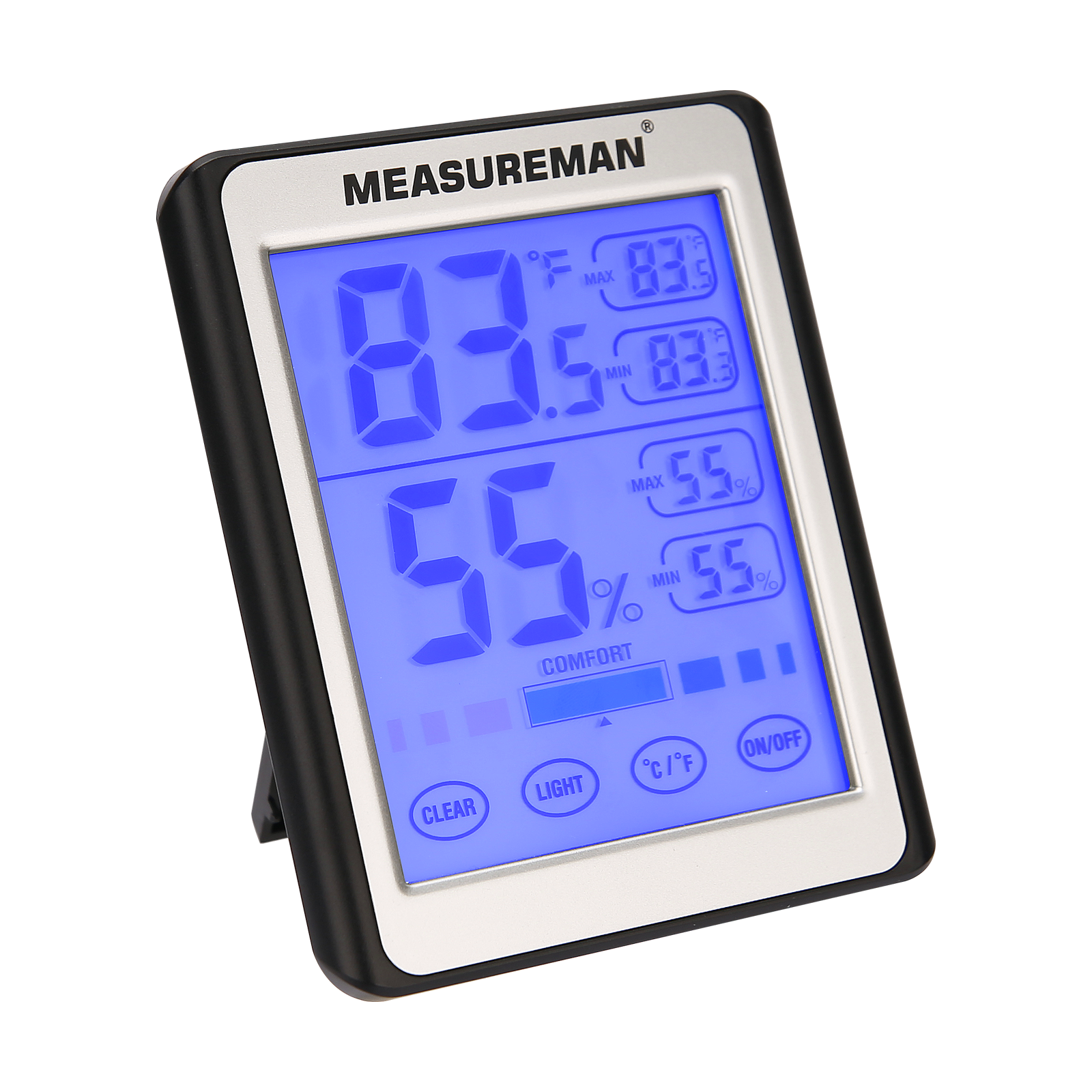 MEASUREMAN Digital Indoor Thermometer and Hygrometer with Humidity Gauge with Touch LCD Backlight , Accurate Temperature Humidity Monitor Meter for