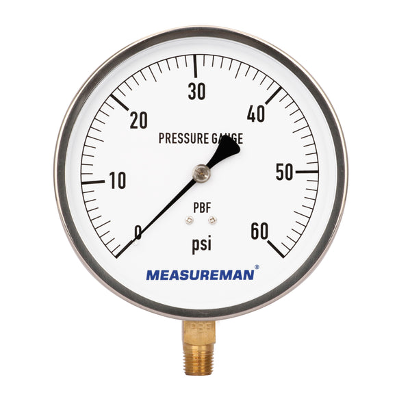 MEASUREMAN 304 Stainless Steel Case,Lead-Free Contractor Pressure Gauge, 0-60Psi, 4-1/2