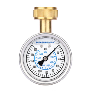 Measureman 2-1/2" Glycerin Filled Stainless Steel Water Pressure Test Gauge, 3/4" Female Hose Thread, 0-200 psi/kpa 50pieces