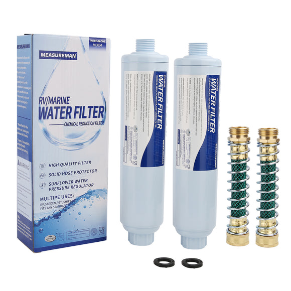 MEASUREMAN 2 Pack RV Marine Inline Water Filter with Flexible Hose Protector, Drinking & Washing Filter, Garden Hose Water Filter
