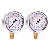 MEASUREMAN 2-1/2" Dial Size, Glycerin Filled Pressure Gauge, 0-100psi/kpa, 304 Stainless Steel Case, 1/4"NPT Lower Mount 2 Pack