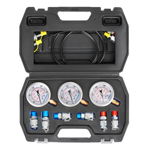 MEASUREMAN Portable Excavator Hydraulic Pressure Test Coupling Kit, Including 6 Test Couplings, 3 Pressure Gauges, 2 Test Hoses Ⅱ for Excavator Construction Machinery