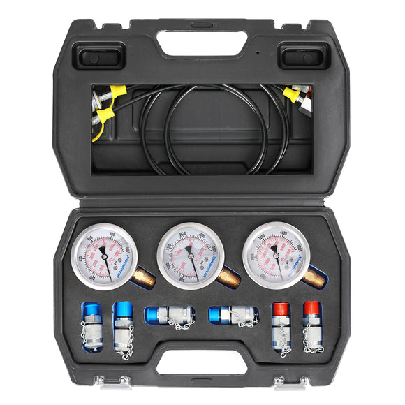 MEASUREMAN Portable Excavator Hydraulic Pressure Test Coupling Kit, Including 6 Test Couplings, 3 Pressure Gauges, 2 Test Hoses Ⅱ for Excavator Construction Machinery