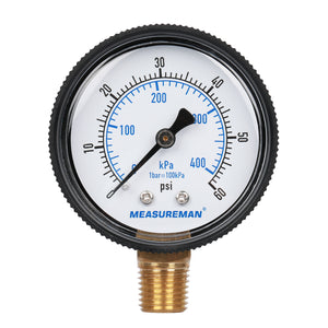 Measureman 2" Swimming Pool Pressure Gauge, 1/4"NPT Lower Mount, 0-60psi/kpa, Plastic Case