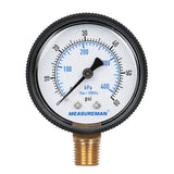 Measureman 2" Swimming Pool Pressure Gauge, 1/4"NPT Lower Mount, 0-60psi/kpa, Plastic Case