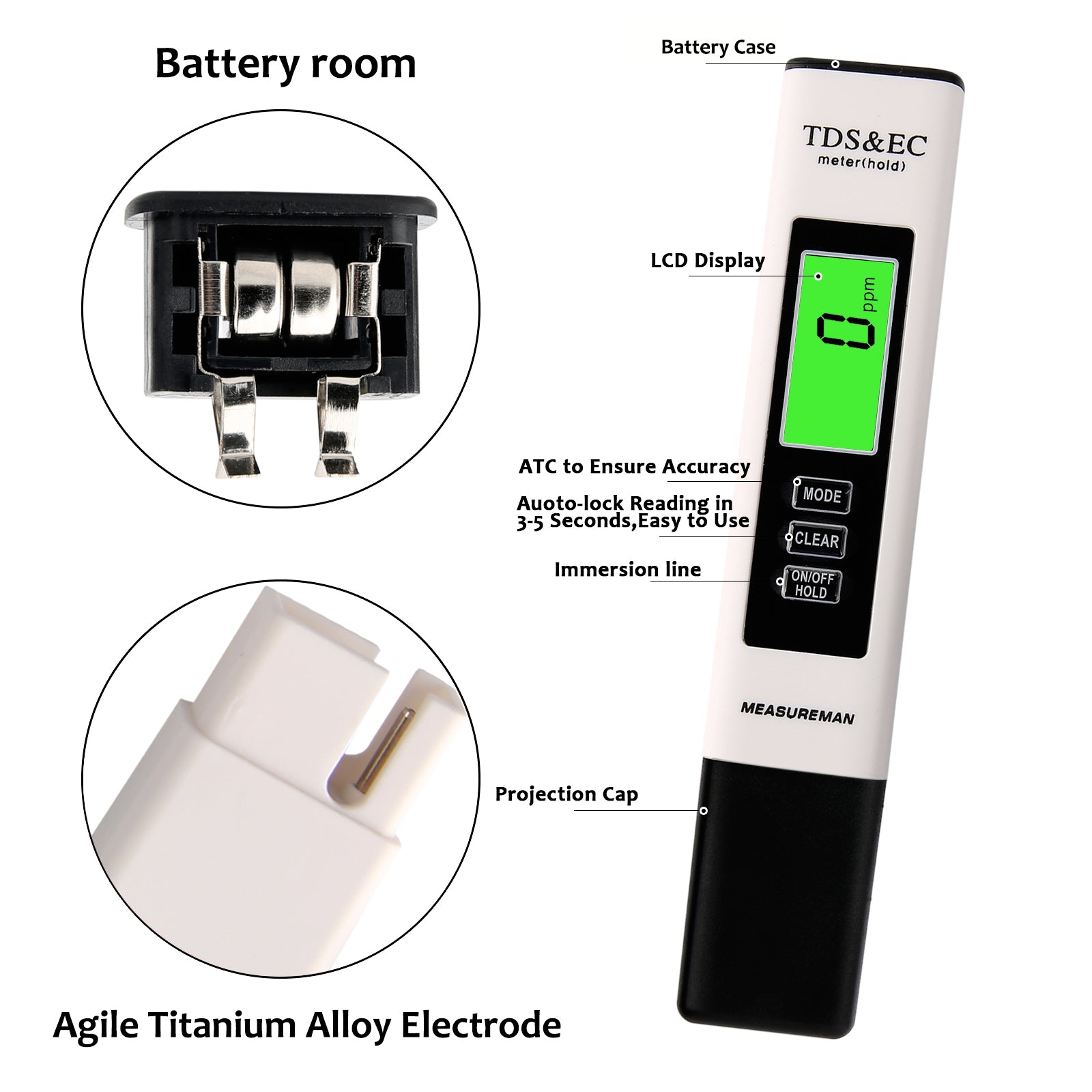 Multifunctional 3 In 1 TDS EC PPM Water Quality LCD Display Meter