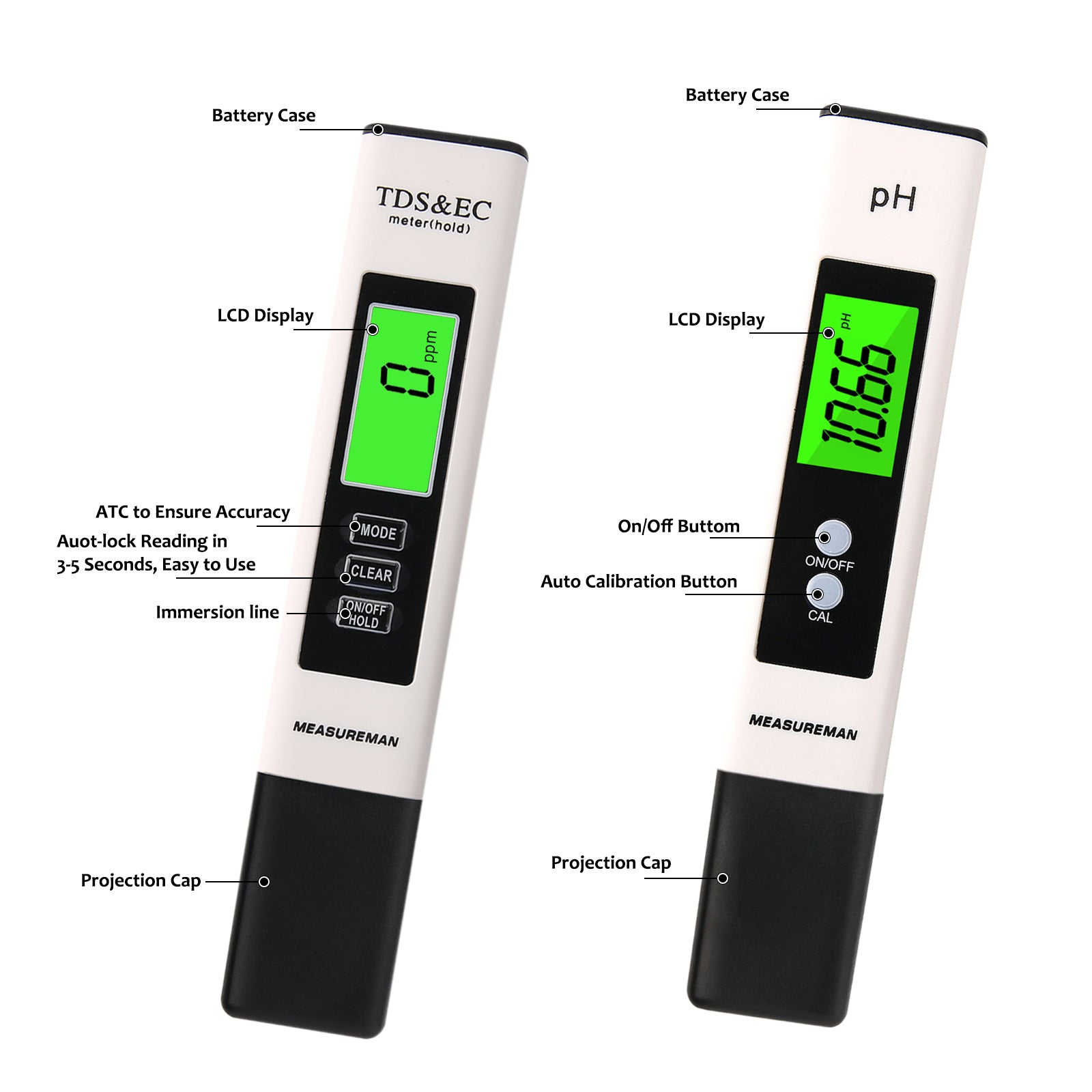 Measureman PH Meter and TDS Meter Combo，0-14 PH Value, 0.01 Resolution –  Measureman Direct