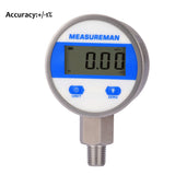 Measureman 2-1/2" dial, Digital Industrial Pressure Gauge with 1/4"NPT lower mount, stainless steel case and connection, 0-300psi/bar, 1%,Battery Powered, With LED light