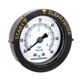 Measureman 2" Dry and Utility Pressure Gauge, Start and Clean Filter Pressure Gauge, Swimming Pool Filter Pressure Gauge, Spa, Aquarium, Water Pressure Gauge, 1/4"NPT Center Back Mount 0-60Psi/bar