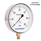 MEASUREMAN 304 Stainless Steel Case,Lead-Free Contractor Pressure Gauge, 0-60Psi, 4-1/2" Dial Size, -1% Accuracy, 1/4" NPT Lower Mount