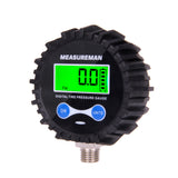 MEASUREMAN 2-1/2" Dial Size Digital Air Pressure Gauge with 1/4'' NPT Bottom Connector and Protective Boot, 0-200psi, Accuracy 1%, Battery Powered with LED Light