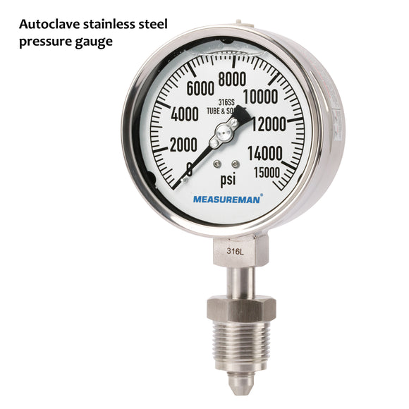 Measureman Fully Stainless Steel Autoclave Glycerin Filled Pressure Gauge, 4