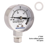 Measureman Stainless Steel Pressure Cooker Gauge, Pressure Canner Gauge, Steam Pressure Gauge, 2" Dial, Lower Mount, Including Gasket, Washer and Nut