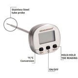 MEASUREMAN Digital Instant Read Meat Thermometer 304 stainless steel case and 5" probe,Back entry, Hold, on/off, C/F, stainless steel pocket and clip, battery powered, -58-572F/C