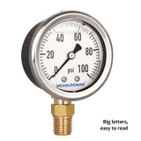 MEASUREMAN 2" Dial Size, Glycerin Filled Plumbing Pressure Gauge, Water Well Pump Pressure Gauge,0-100psi, Black Steel Case, 1/4"NPT Lower Mount