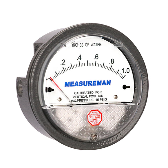 Measureman Magnet Helix Differential Low Pressure Gauge, 4-1/2