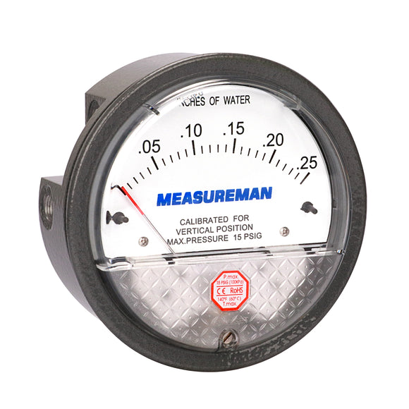 Measureman Magnet Helix Differential Low Pressure Gauge, 4-1/2