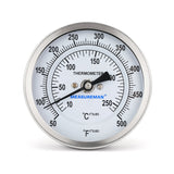 Measureman Fully Stainless Steel Bimetal Dial Thermometer, 3" Dial, 2-1/2" Stem, 50-550 deg F/10-260 deg C, +/-1% Accuracy, Adjustable, 1/2" NPT Back Mount