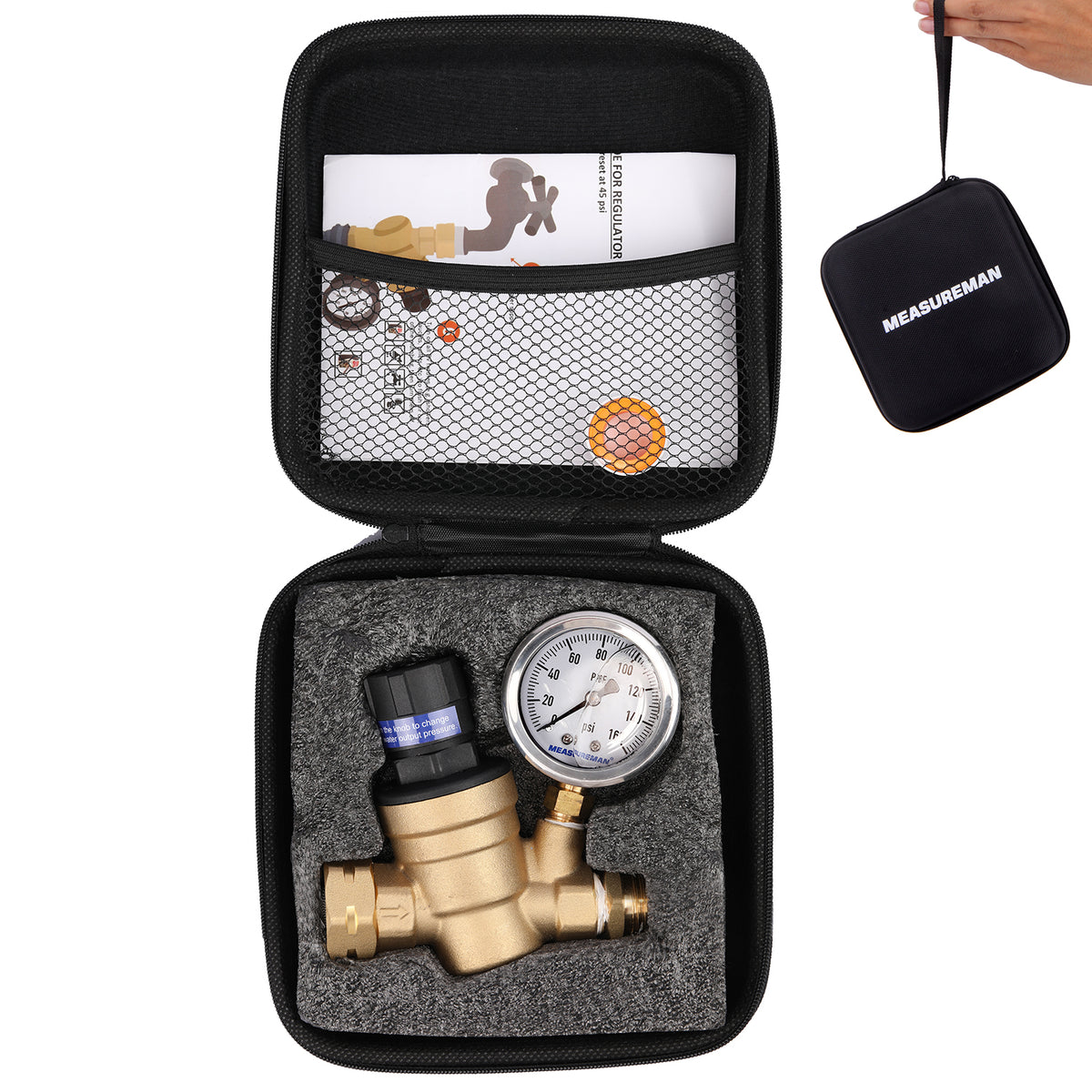 Measureman Handle Adjustable Lead-Free Brass RV Pressure Regulator, Pr ...