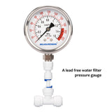 MEASUREMAN Lead Free Glycerin Filled Reverse Osmosis Pressure Gauge, Purified Water Pressure Gauge, 2-1/2" Dial Size 1/4" Lower Mount, 0-220Psi/Mpa, with PU Tube Connection