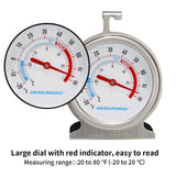 MEASUREMAN Refrigerator Thermometer 70mm Dial Size, Heavy Duty 304 Stainless Steel Case and Fringe, with Hook, -20-80F/C, 2.5% Accuracy