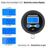 Measureman 2" Dial Size Digital Air Pressure Gauge with 1/8'' NPT Bottom Connection and Protective Boot, 0-60psi, 0.1Psi Resolution, Accuracy 1%, Battery Powered