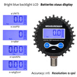 Measureman 2-1/2" Dial Size Digital Air Pressure Gauge with 1/4'' NPT Bottom Connector and Protective Boot, 0-200psi, Accuracy 1%, Battery Powered, with LED Light