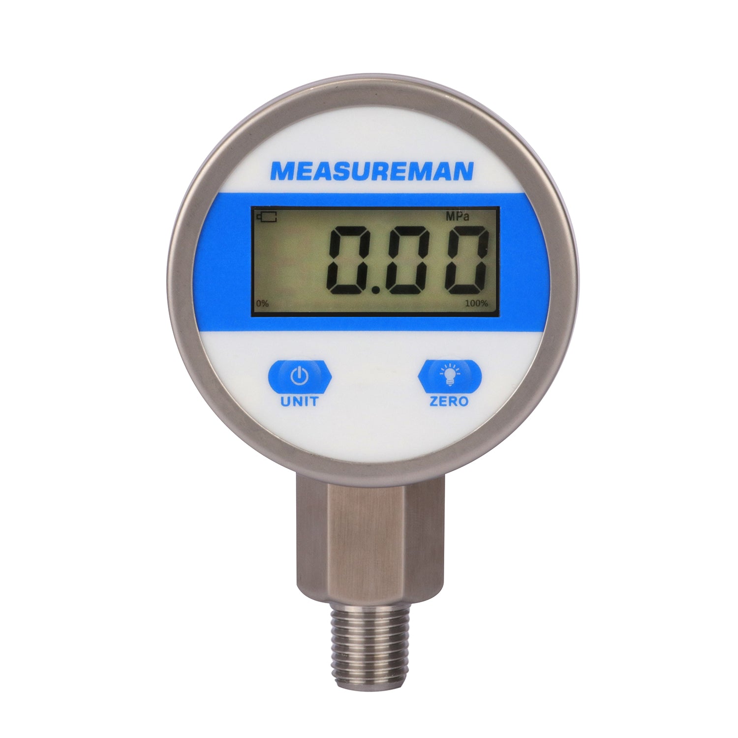 MEASUREMAN Digital Hydraulic Industrial Pressure Gauge 2-1/2 Dial 1/4NPT Lower, Stainless Steel Case and Connection, 0-3500psi/bar, 1%,Battery