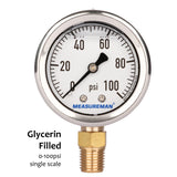 MEASUREMAN 2" Dial Size, Glycerin Filled Plumbing Pressure Gauge, Water Well Pump Pressure Gauge,0-100psi, Black Steel Case, 1/4"NPT Lower Mount