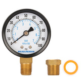 Measureman 2" Well Pump Pressure Gauge, 0-100psi/bar, 1/4"NPT Male with 1/2"NPT Adaptor, 3-2-3% Accuracy